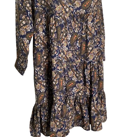 Natural Life Heidi Navy Brown Paisley Mini Dress 3/4 Sleeves Medium - Picture 4 of 9